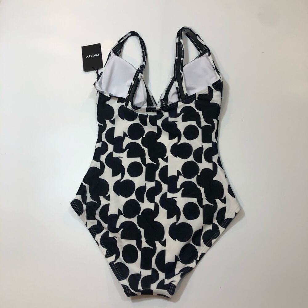 DKNY NAVY MULTI DOT Mesh-Trim One-Piece Swimsuit - Picture 5 of 7